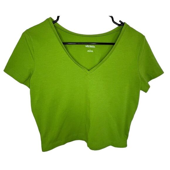 Wild Fable Lime Green V-Neck Short Sleeve Crop Top - Picture 1 of 4